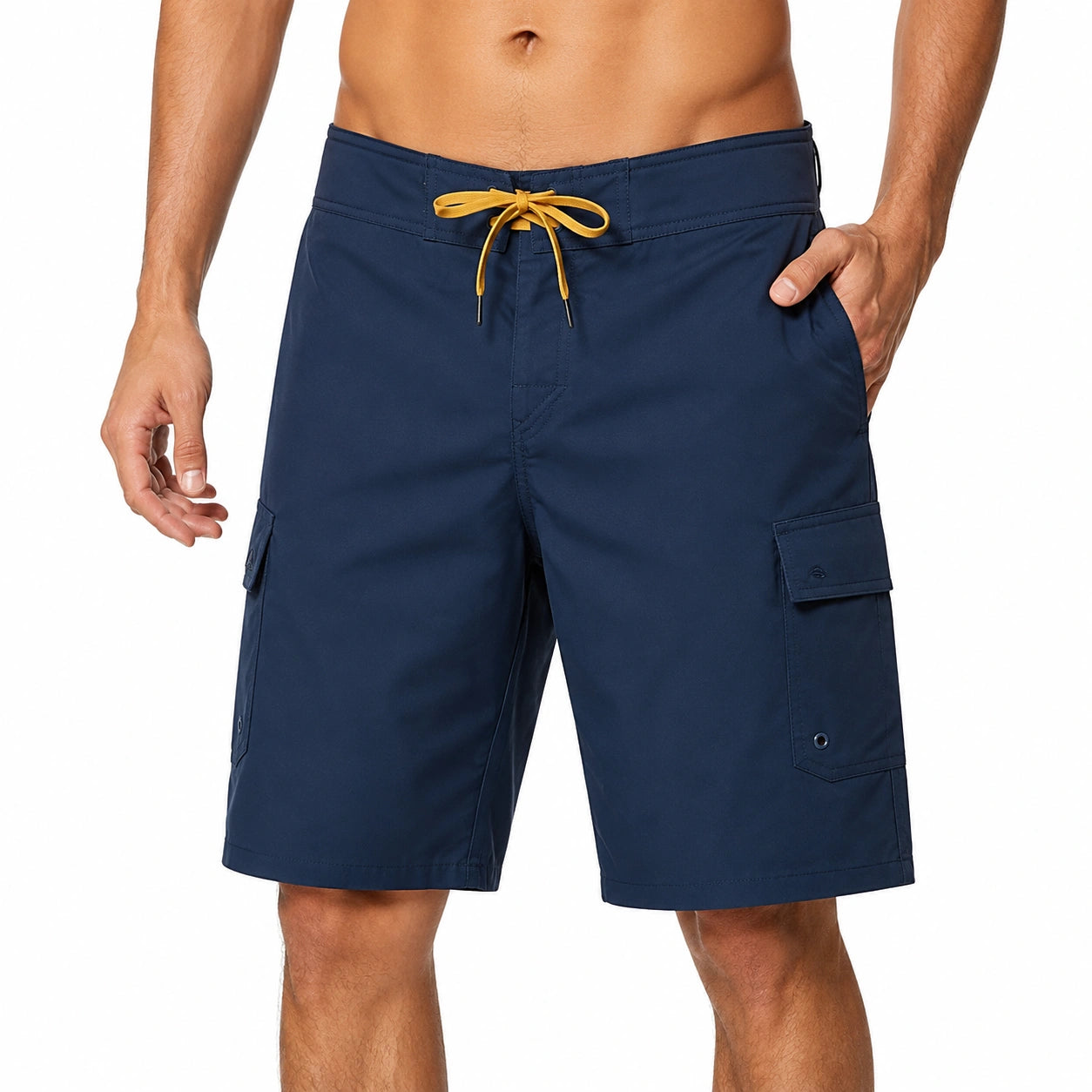 Costume da bagno uomo L in tessuto sintetico blu navy con tasche cargo