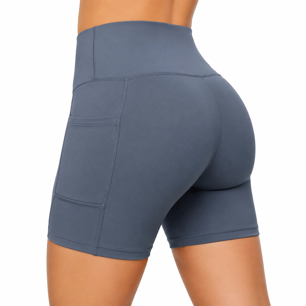 Pantaloncini sportivi donna S in tessuto elasticizzato grigio ardesia a vita alta con tasca laterale
