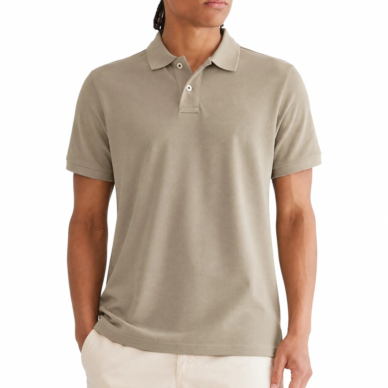 Polo uomo M in tessuto piqué beige a maniche corte stile casual