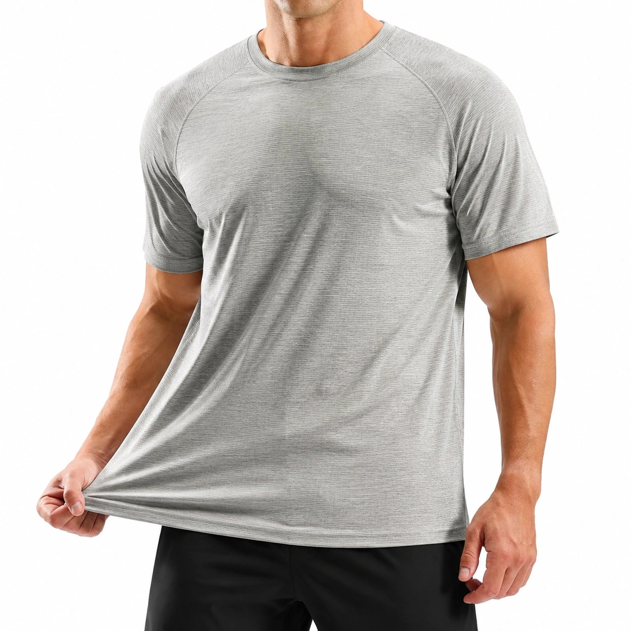 T-shirt da uomo L in tessuto elasticizzato grigio a maniche corte per attività sportive