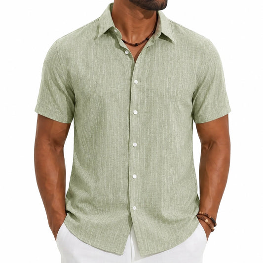 Camicia uomo taglia L in tessuto effetto lino verde salvia a maniche corte