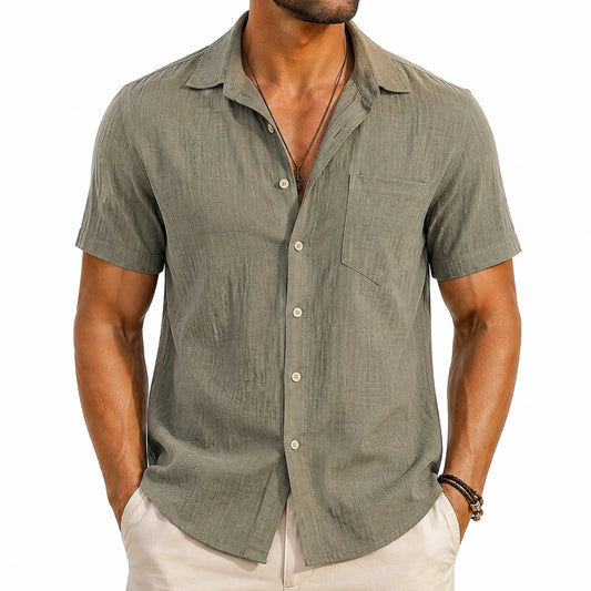 Camicia uomo M verde oliva a maniche corte con taschino - stile casual