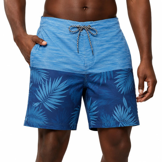Costume da bagno uomo M in tessuto sintetico blu con motivo tropicale e tasche
