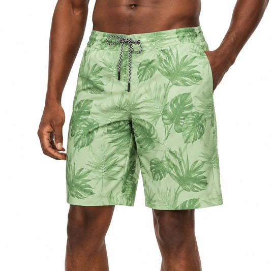 Costume da bagno uomo M verde chiaro con stampa foglie e coulisse