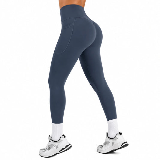 Leggings sportivi da donna taglia S blu navy a vita alta elasticizzati con tasca