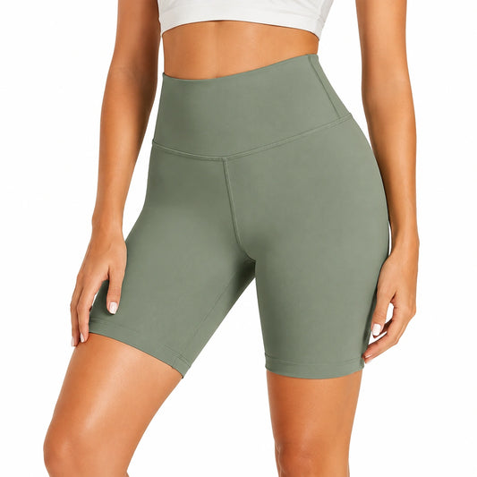 Pantaloncini ciclista donna S in tessuto elasticizzato verde salvia a vita alta per allenamento