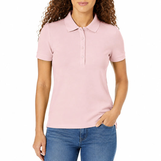 Polo donna taglia S in tessuto rosa a maniche corte con colletto classico