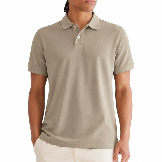Polo uomo M in tessuto piqué beige a maniche corte stile casual