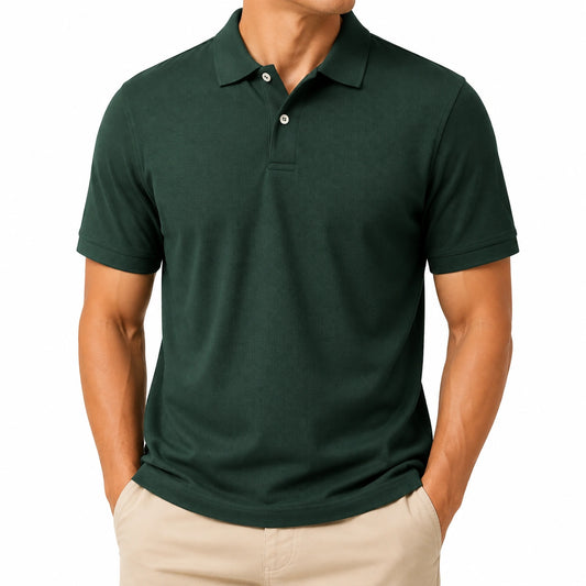 Polo uomo taglia M in tessuto piqué verde scuro a maniche corte stile casual
