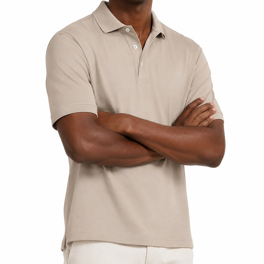 Polo uomo taglia L in tessuto beige a maniche corte stile casual