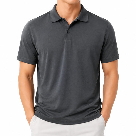 Polo uomo taglia L in tessuto grigio antracite a maniche corte stile casual