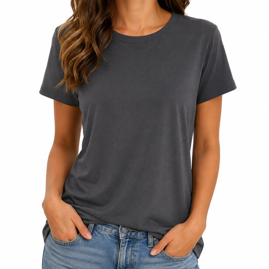 T-shirt donna taglia S in tessuto grigio scuro a maniche corte girocollo