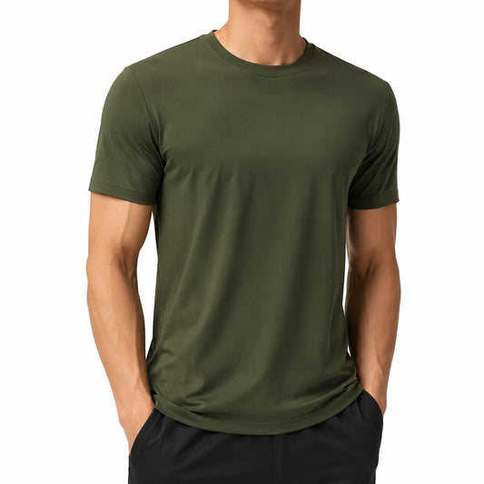 T-shirt uomo M verde oliva a maniche corte girocollo tinta unita