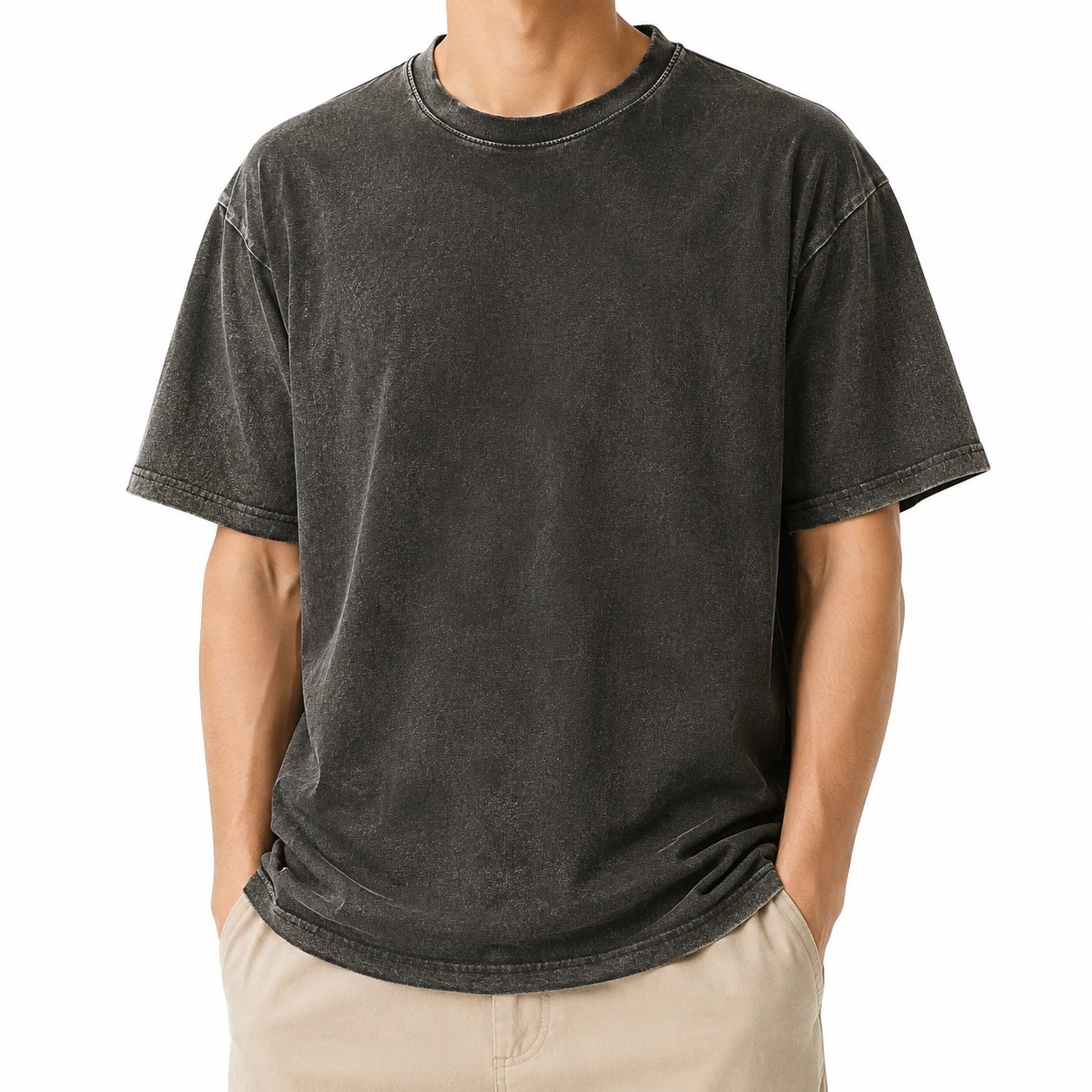 T-shirt uomo M in jersey nero lavato - vestibilità oversize casual
