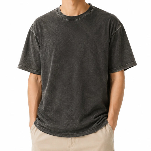 T-shirt uomo M in jersey nero lavato - vestibilità oversize casual