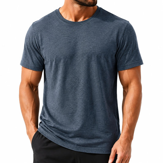 T-shirt uomo taglia M in tessuto blu scuro a manica corta girocollo casual